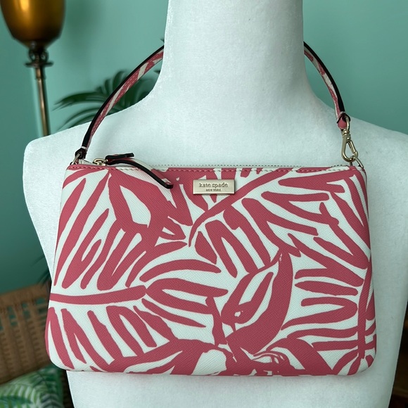 Kate Spade Grant Street Grainy Vinyl Lolly Wristlet Clutch Pink Chalk Palm - Picture 1 of 6